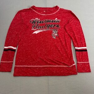 Colosseum Wisconsin Badgers Red Slub Long Sleeve T- Women Small Bucky Graphic